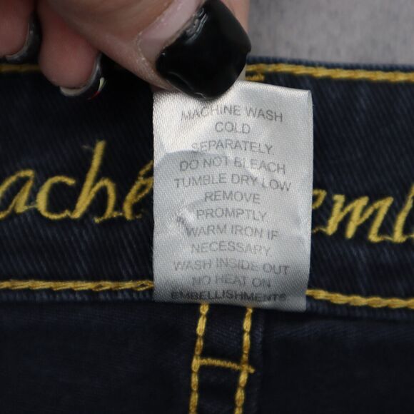 Cache Premium Jeans Womens 2 Black Bootcut Low Rise Button Stretch Denim Pants - Picture 6 of 16